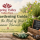 Spring Valley Turkey Farm June Gardening Guide banner featuring a summer vegetable garden with fresh tomatoes, carrots, squash, herbs, gardening tools, and a watering can. The image promotes home gardening, summer harvests, and local agriculture.