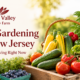 July gardening in New Jersey with fresh tomatoes, cucumbers, zucchini, peppers, corn, blueberries, and herbs beside the Spring Valley Turkey Farm logo.