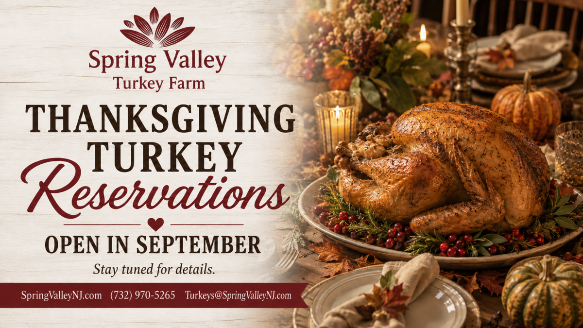 Spring Valley Turkey Farm Thanksgiving turkey reservations open in September with roasted turkey on a fall holiday table