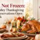 Fresh Thanksgiving turkey centerpiece on an elegant fall table with Spring Valley Turkey Farm branding and 2026 reservation announcement.