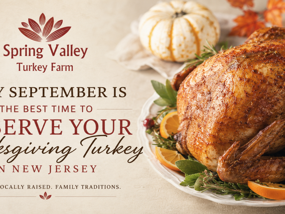 Spring Valley Turkey Farm Thanksgiving turkey reservation blog cover featuring a roasted turkey and fall decor.